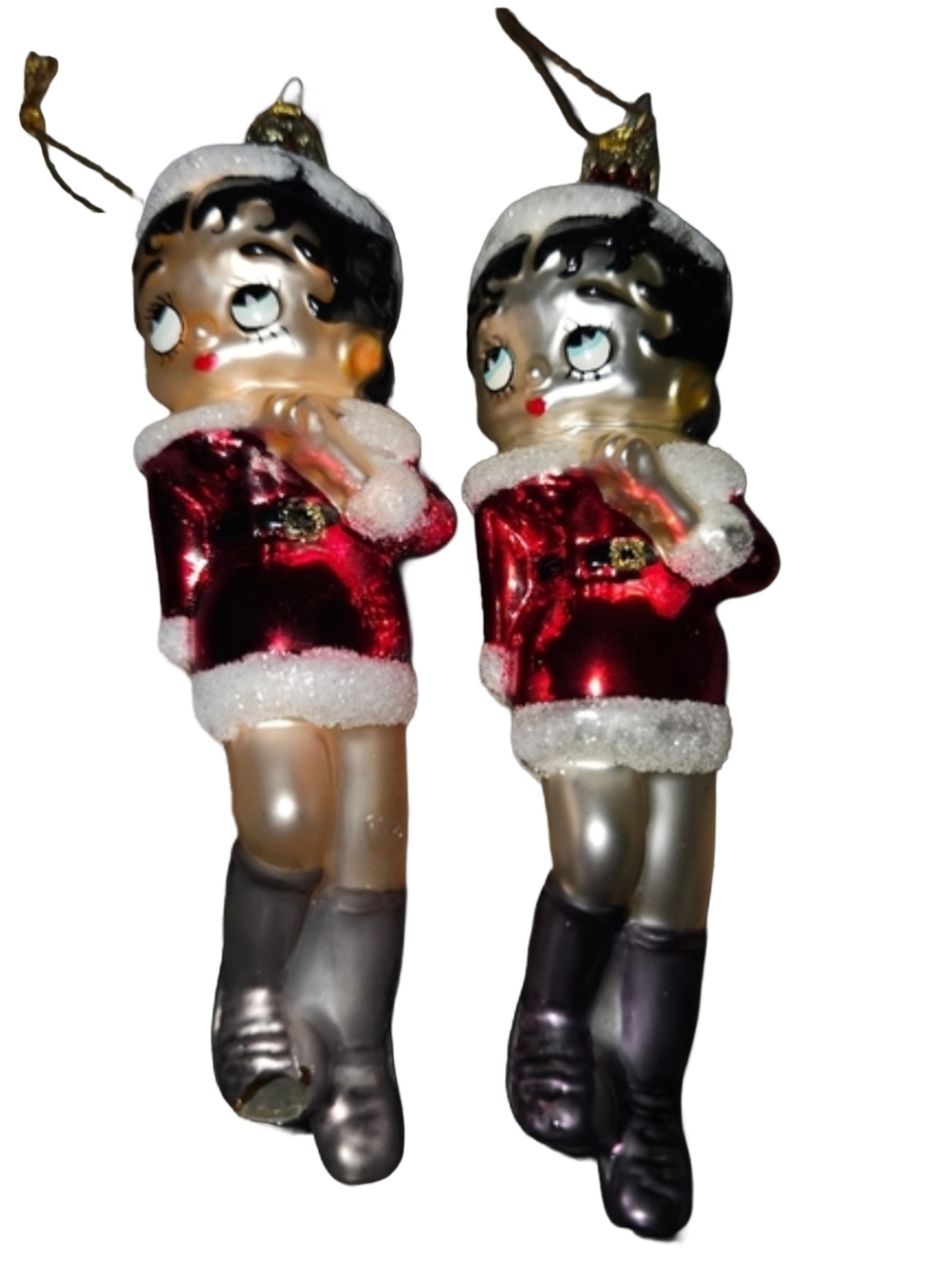 RARE Set of 2 Betty Boop Hand Blown Glass Ornaments - Kurt Adler Style